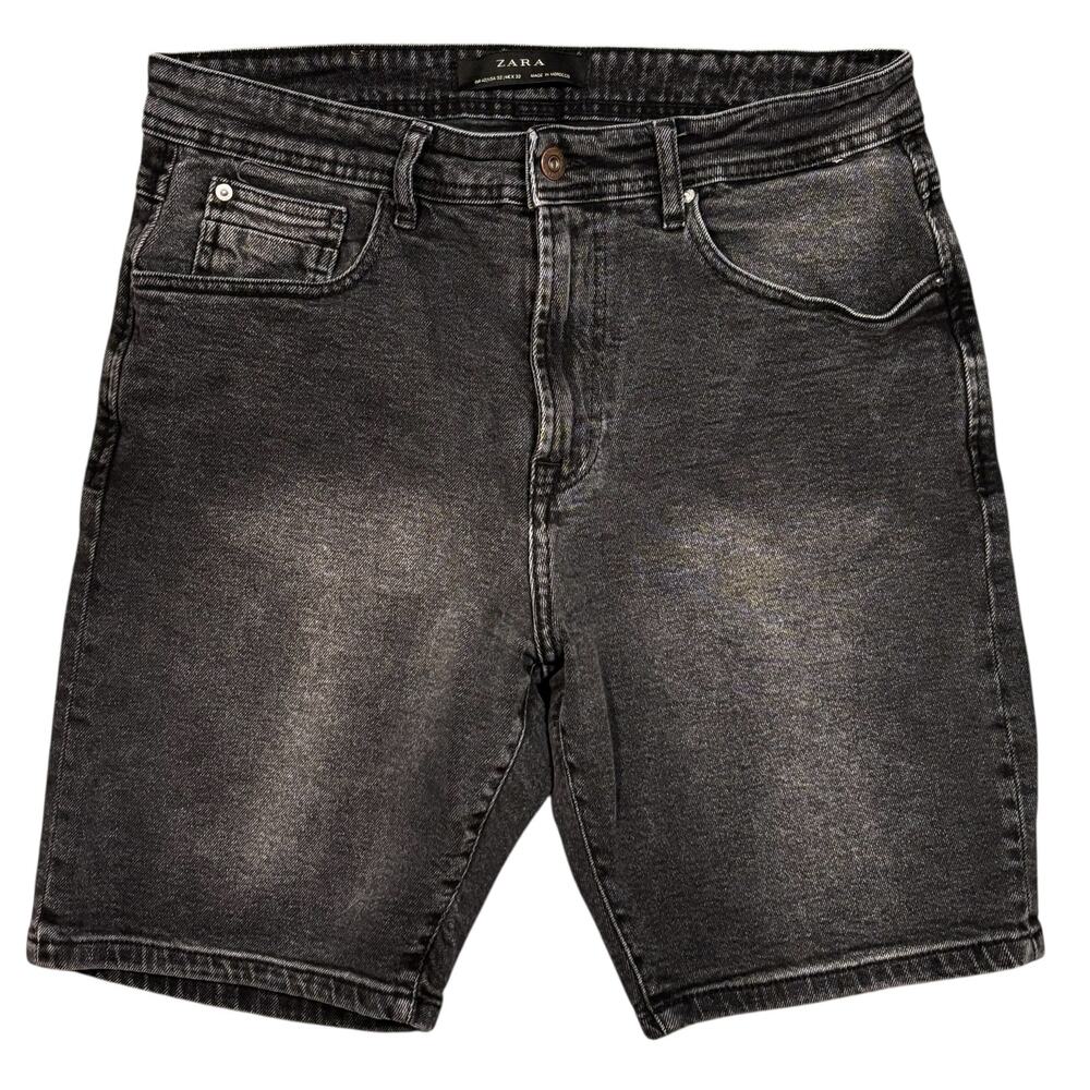 Zara DNMWR Regular Fit 9" Black Denim Stretch Cotton Jean Shorts Mens Size 32